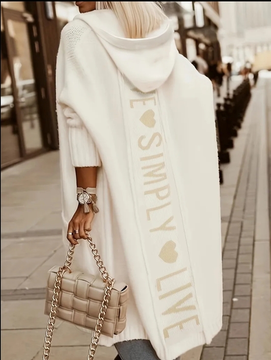 Sweaters - Solid Open Front Hooded Cardigan - Casual Long Sleeve Cardigan